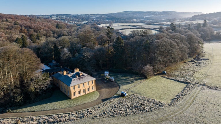 Winter aerial view of Llanerchaeron, Ceredigion